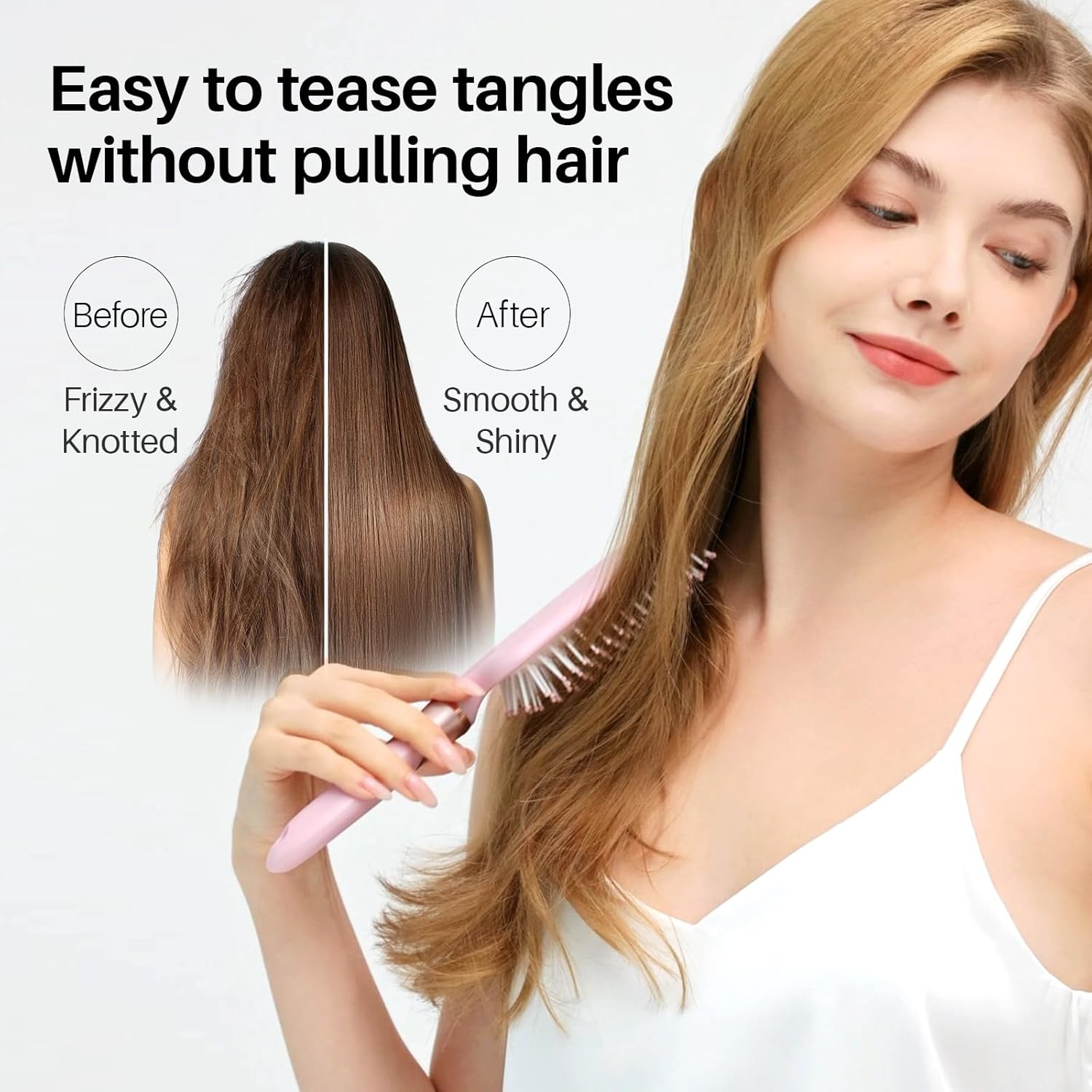 RHOS Paddle Brush for Thick, Curly, Long Hair - Detangler with Nylon Bristles - Pink - Image 2