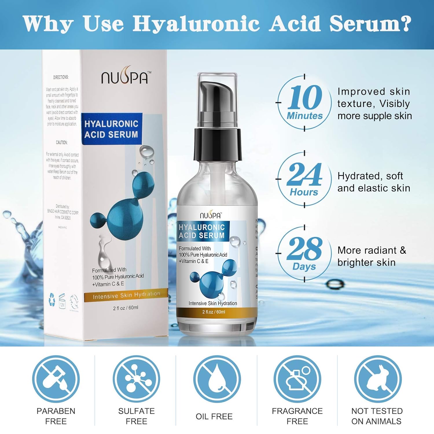2 Oz Pure Hyaluronic Acid Serum with Vitamin C and E for Hydration and Anti-Aging - Image 2