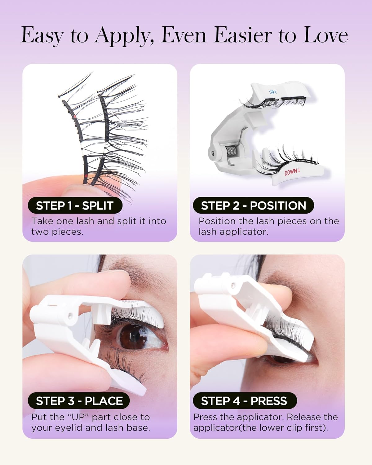 BEYELIAN Reusable Soft Magnetic Eyelashes Kit with Applicator 1 Pair SME03 Black - Image 7