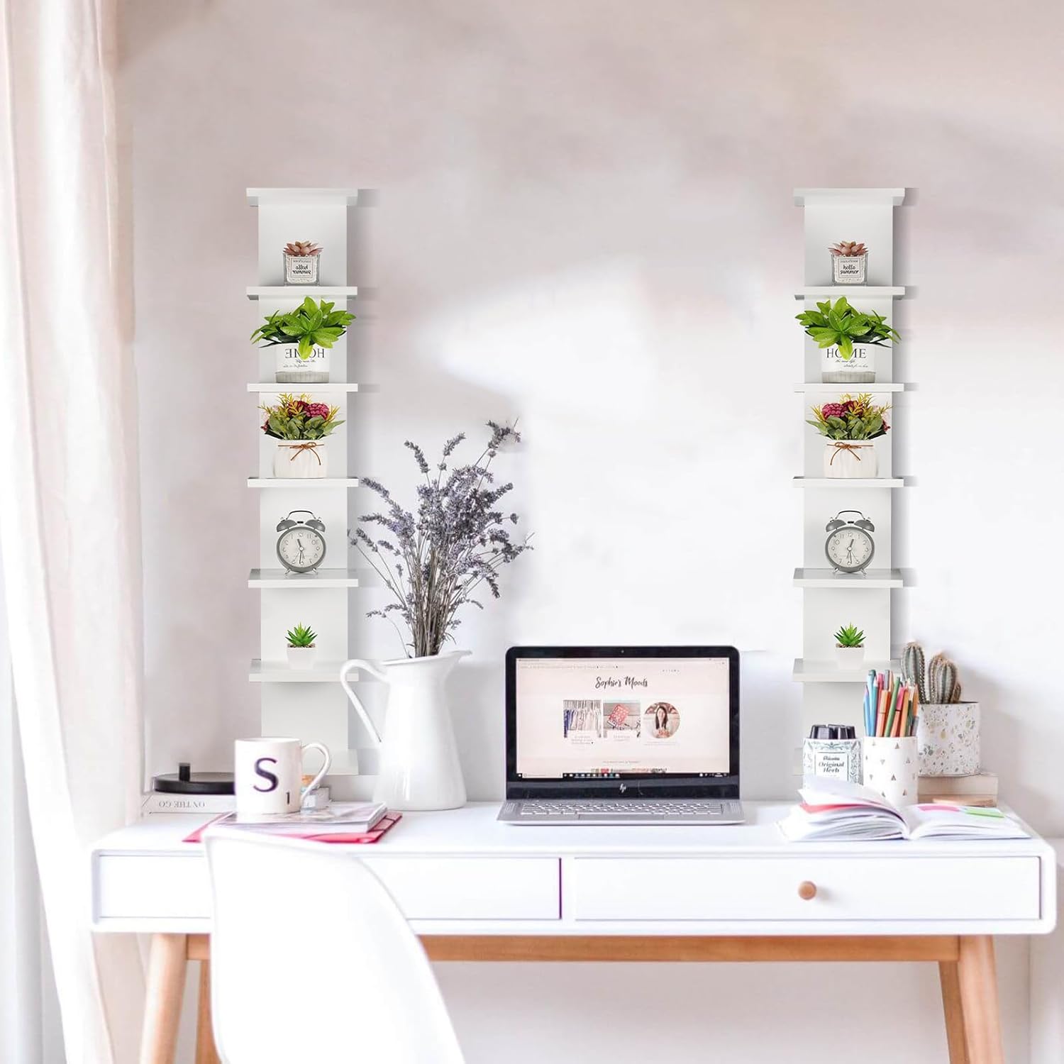 2 Pack 43 Inch 7 Tier Floating Wall Shelf for Compact Display and Storage - Image 5
