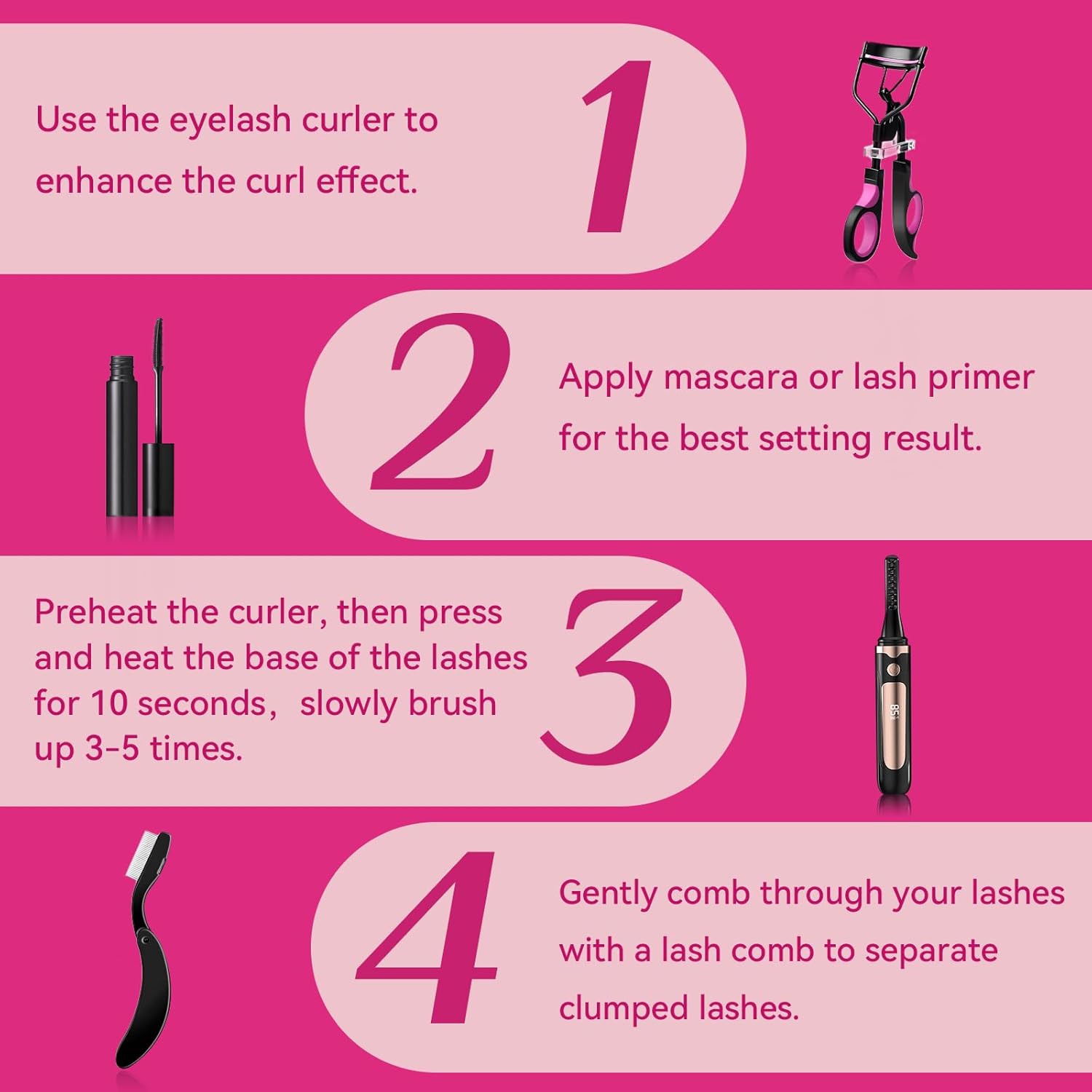 3-in-1 Heated Eyelash Curler Kit with Folding Comb and 4 Adjustable Heat Levels - Image 5