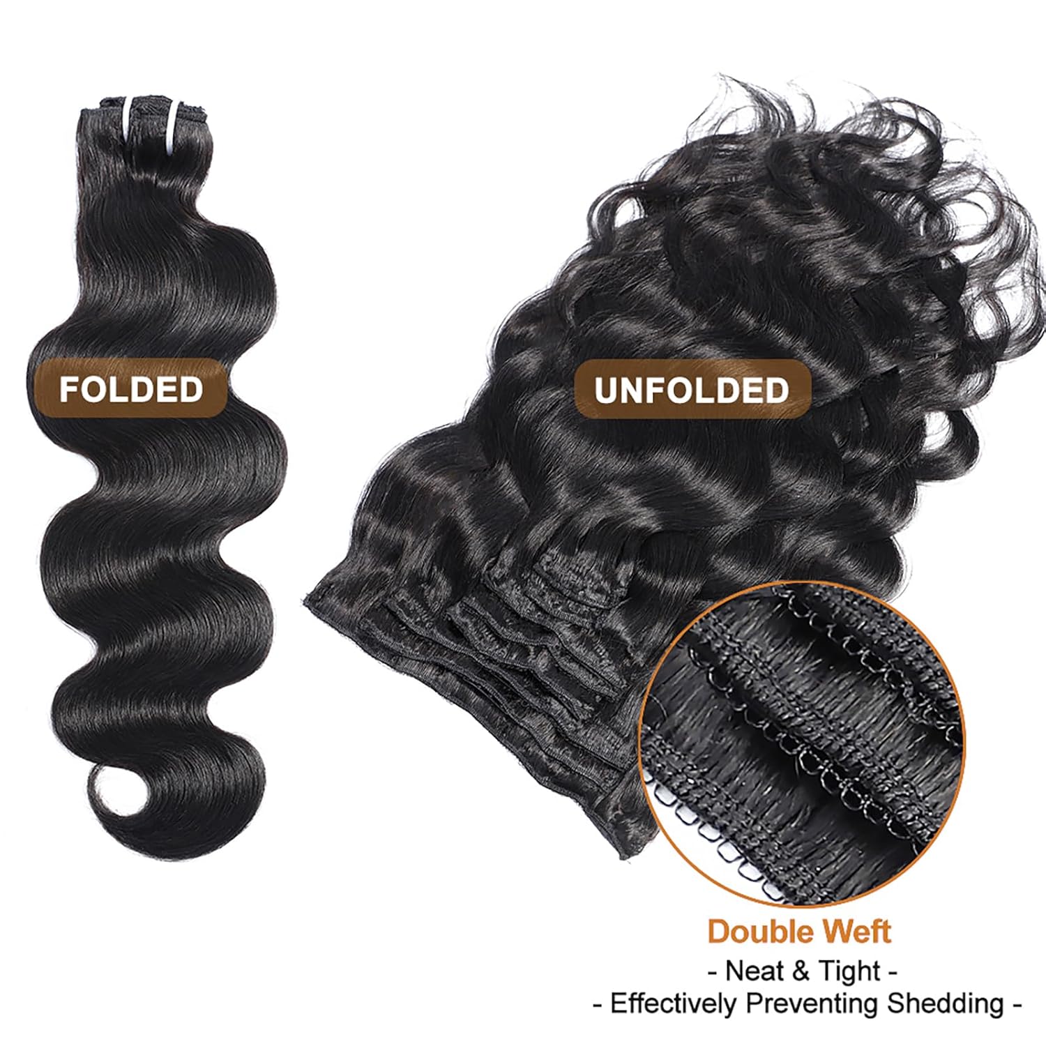 Remy 24 Inch Body Wave Clip-In Hair Extensions 100g 8Pcs Natural Black 1B - Image 3