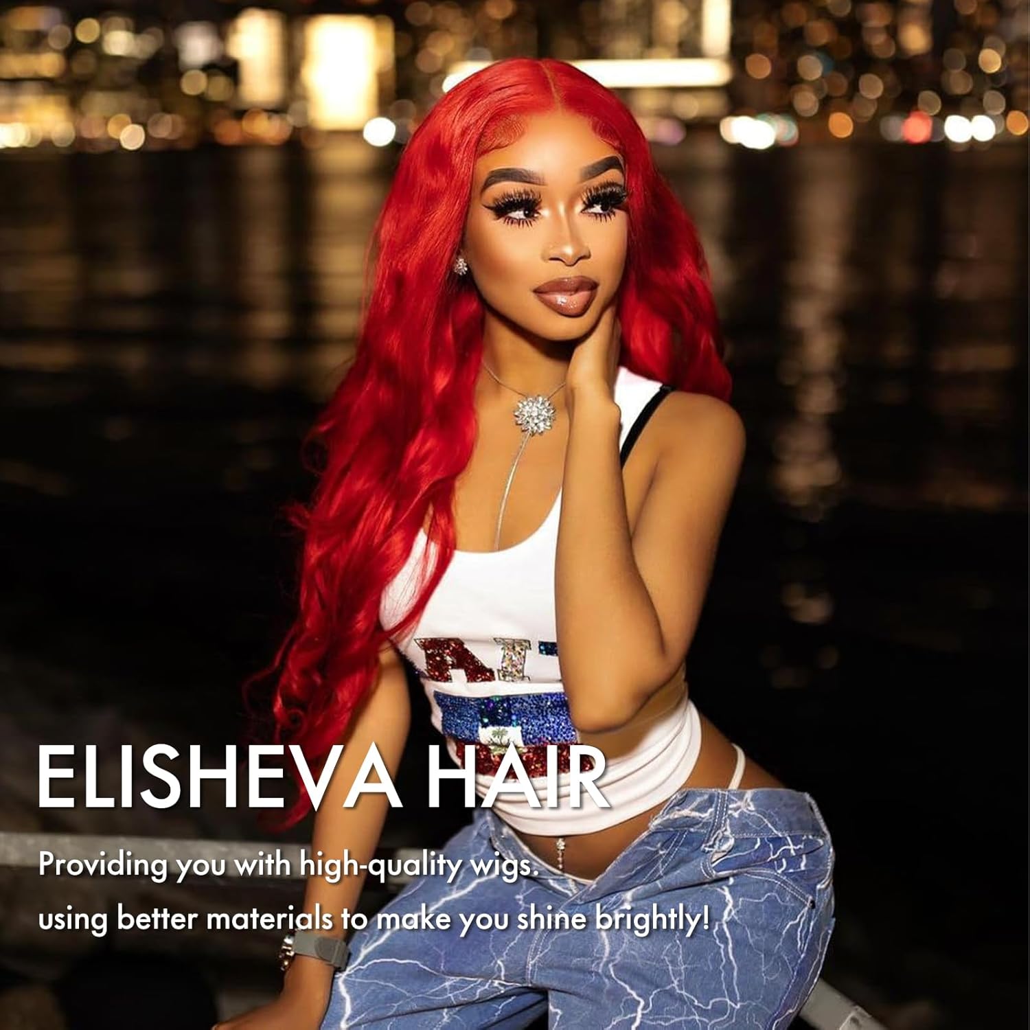ELISHEVA 30 Inch Red Human Hair Lace Front Wig Pre Plucked 200% Density Body Wave - Image 7
