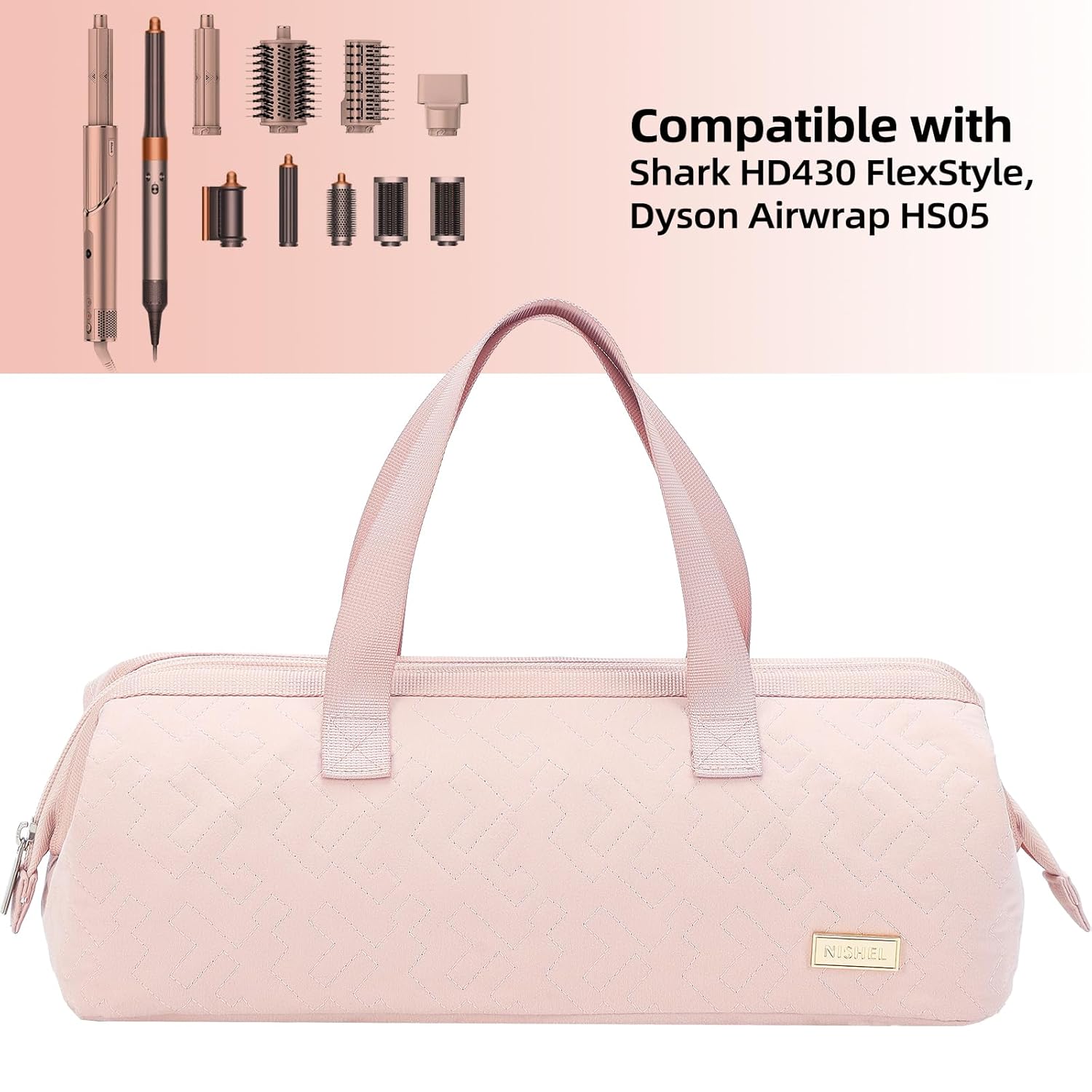 NISHEL Pink Travel Case for Hair Dryer, Curling Iron, and Accessories Organizer - Image 4