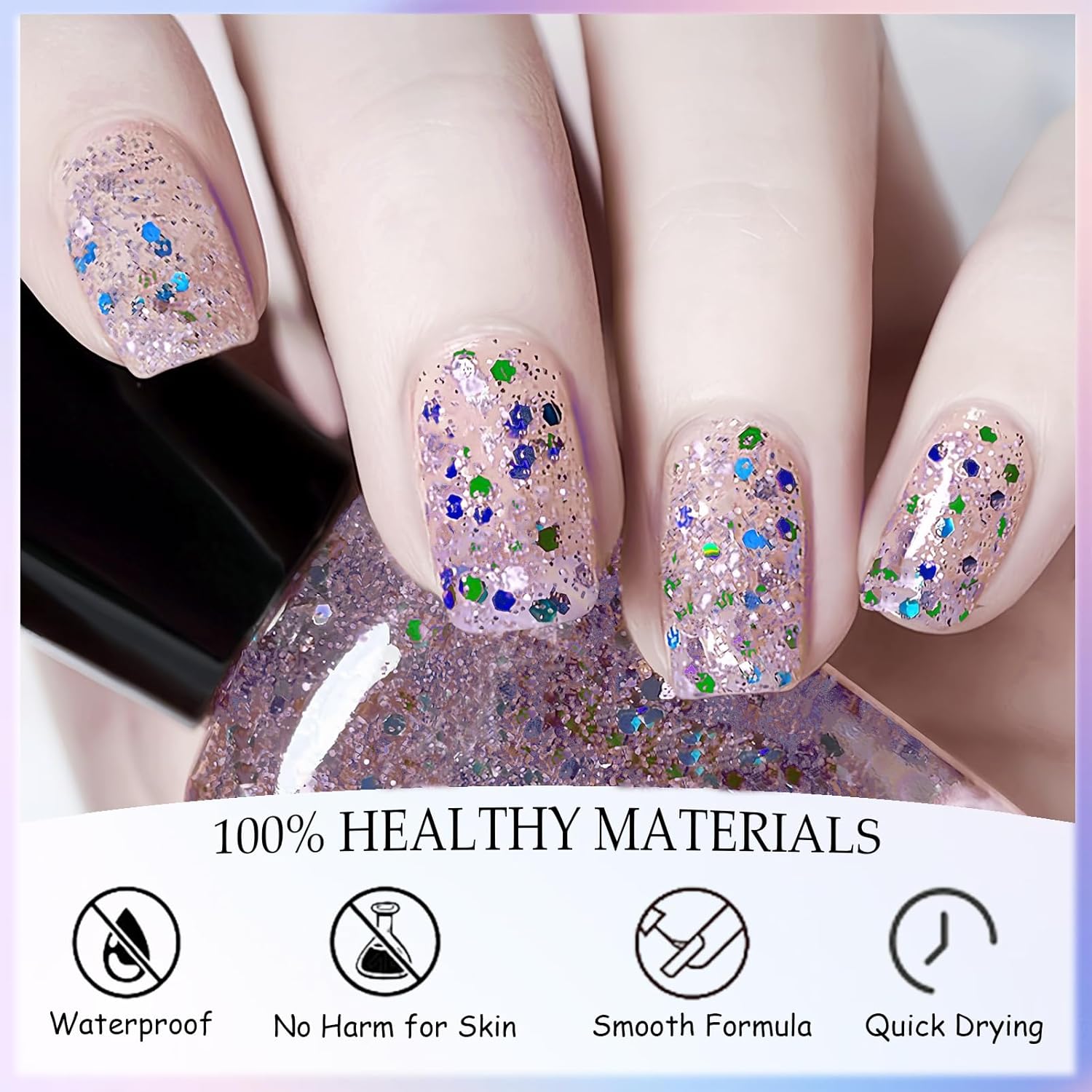 Confetti Nail Polish 15ML Air Dry Rainbow Glitter Clear Reflective Gel for Women Girls - Image 6