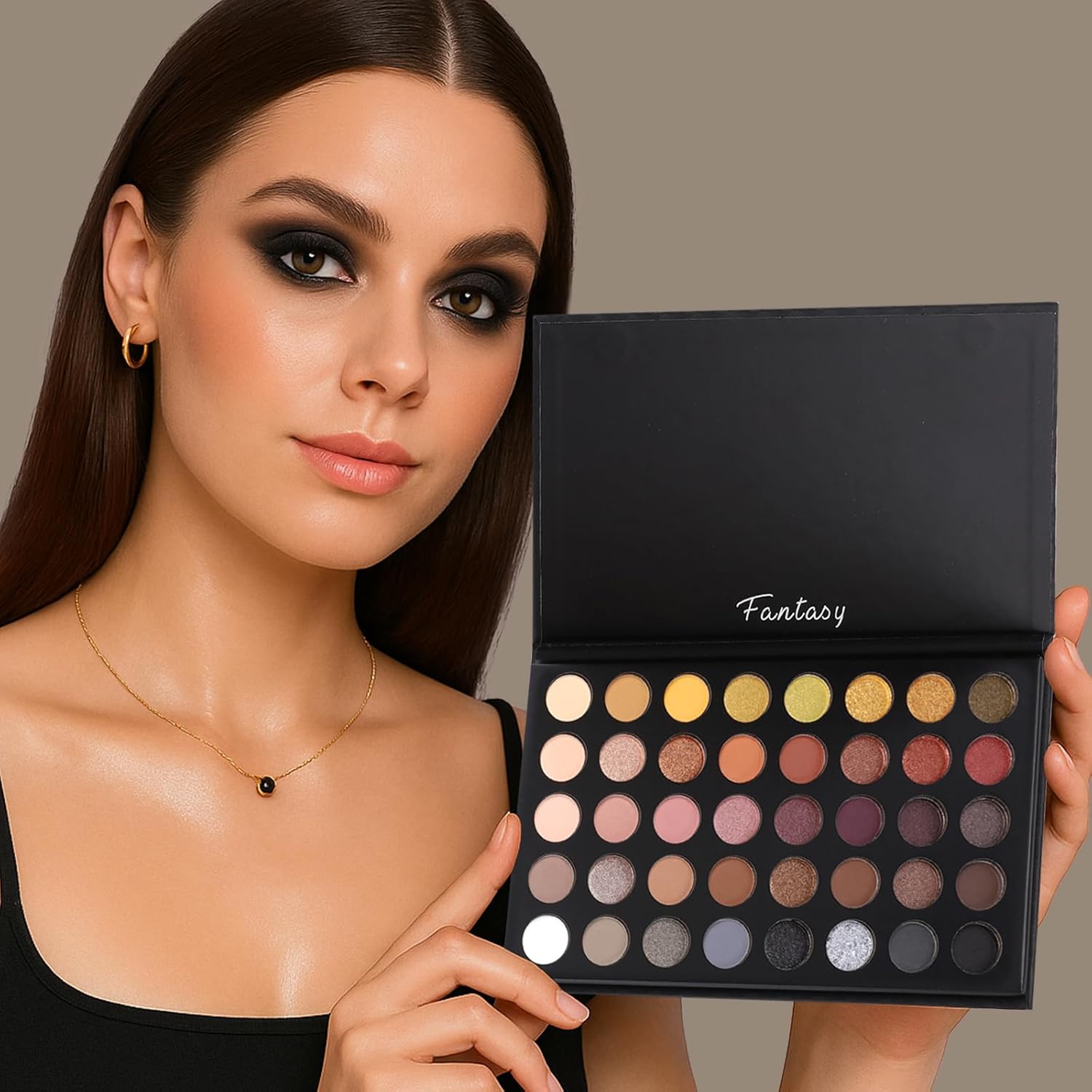 Neutral Naked Nude Smokey Eyeshadow Palette Makeup Kit Matte Glitter Shades with Brushes - Image 5