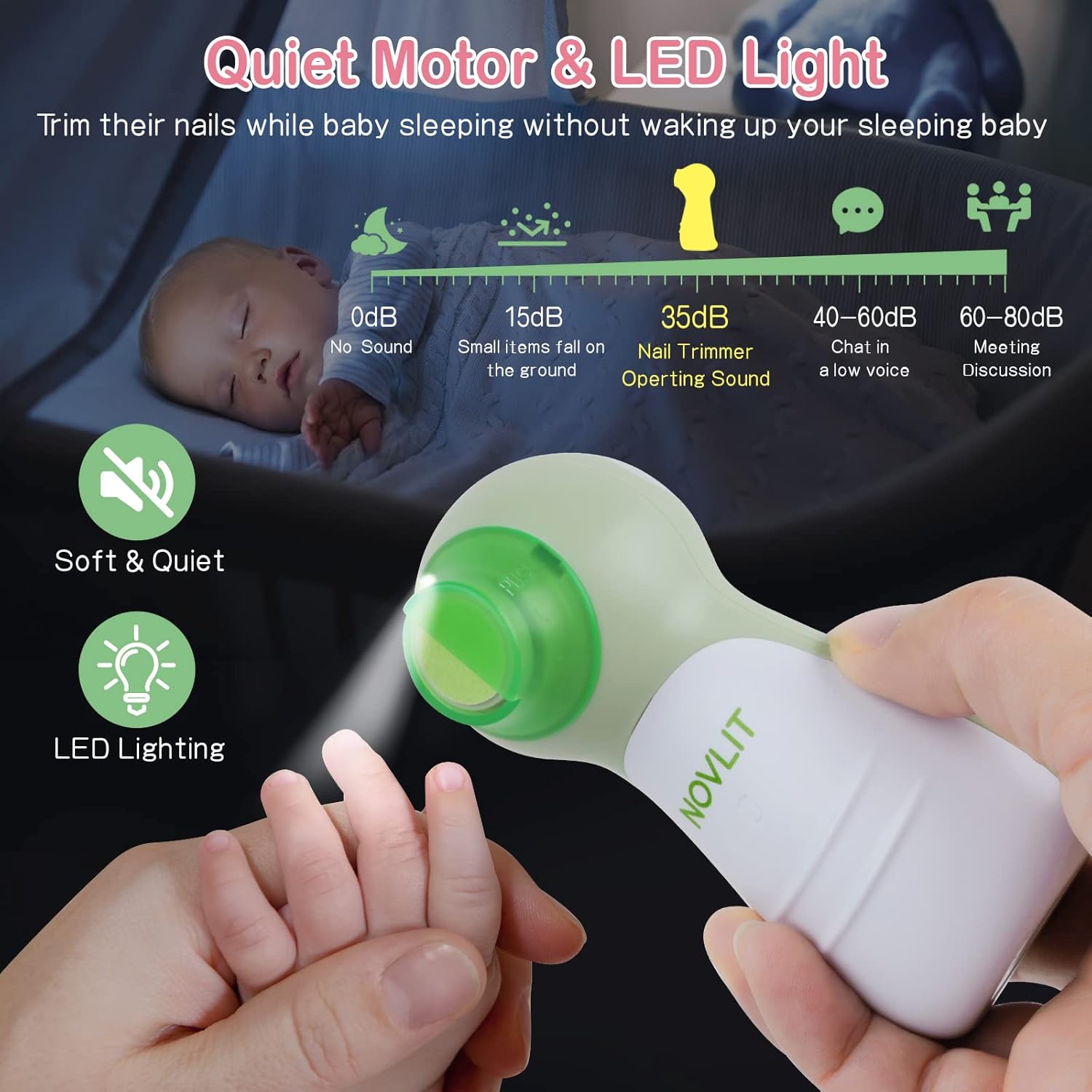 Electric Baby Nail File and Trimmer Set with LED Light and 10 Grinding Heads for Newborns and Adults - Image 4