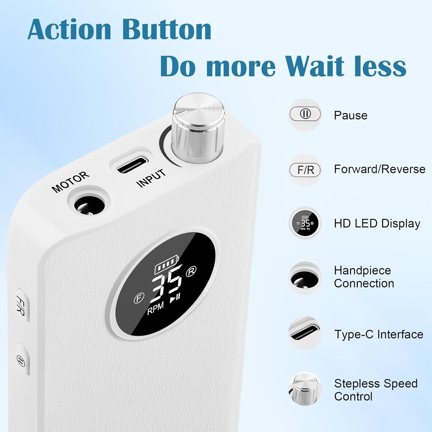 Professional 35000RPM Cordless Rechargeable Nail Drill Kit with 7 Bits, White - Image 3