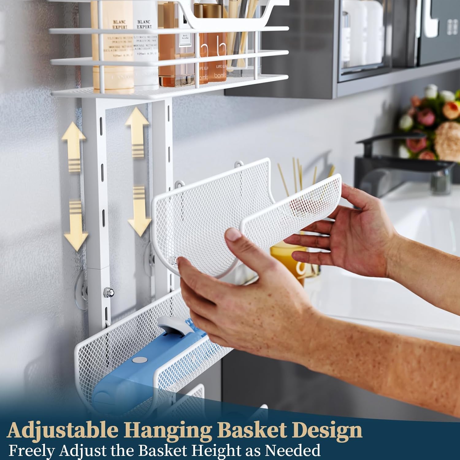 Consmest 6-Tier White Hair Tool Organizer with Hooks for Blow Dryer and Curling Iron - Image 6