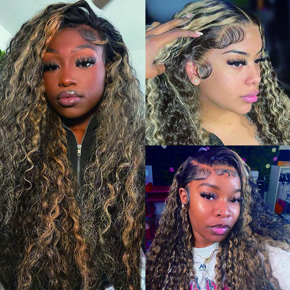 Bangjazz 26 Inch Deep Wave Human Hair Lace Front Wig 180% Density Ombre Balayage - Image 2