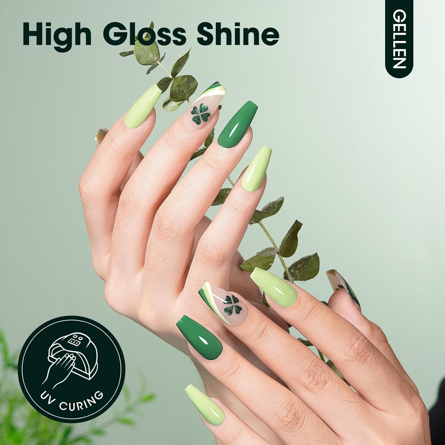 GELLEN 6-Color Precious Green Gel Nail Polish Set UV Soak Off Finish for Home Salon - Image 3