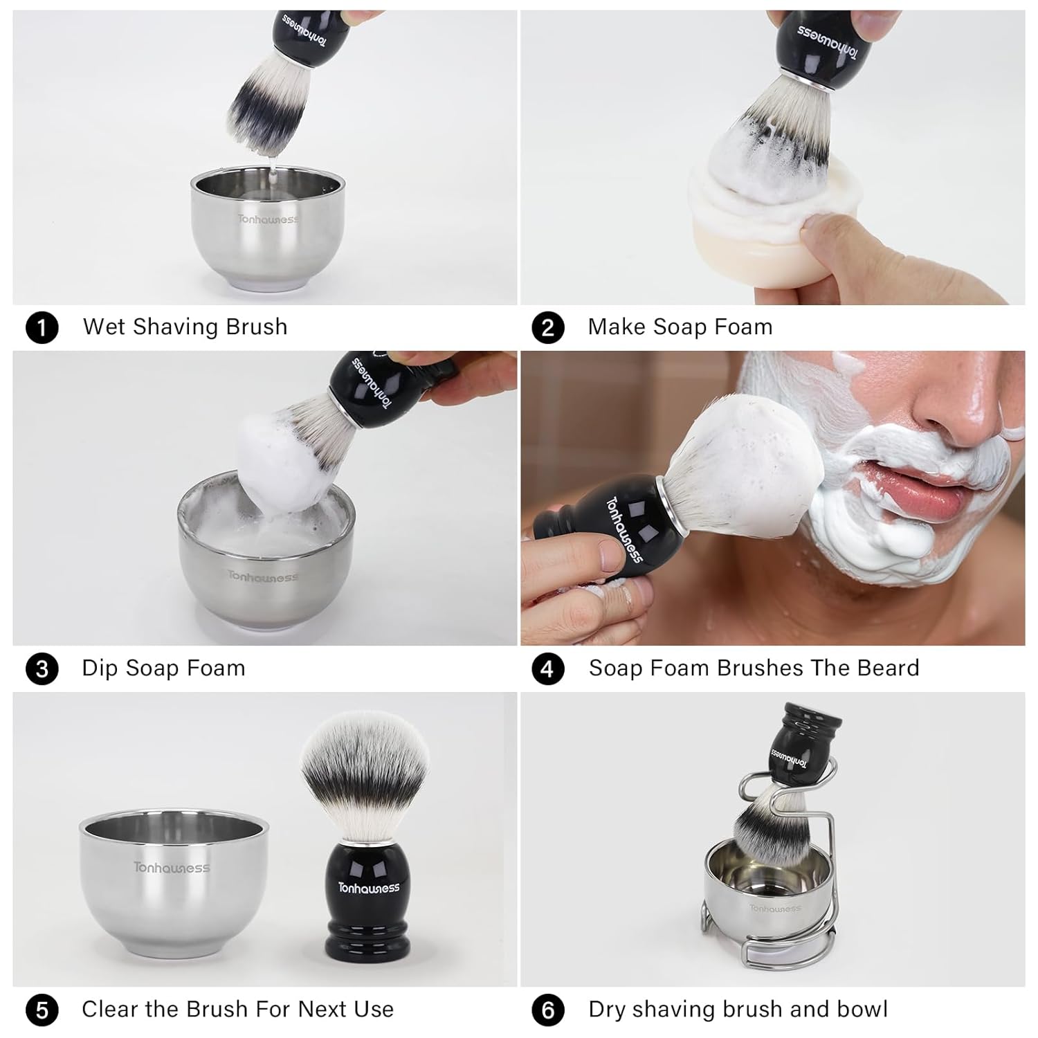 Men's 3-in-1 Shaving Brush Kit with Nylon Bristles, Stainless Steel Bowl, and Stand New Condition - Image 7