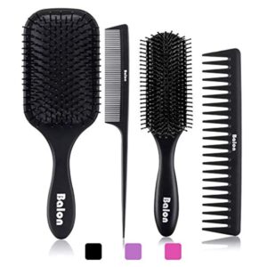 Balon Hair Brush for Women and Men, 4Pcs Paddle Brush Detangling Brush Hair Comb Set for Long Thick Thin Curly Hair, Hairbrush Great On Wet or Dry, No More Tangle