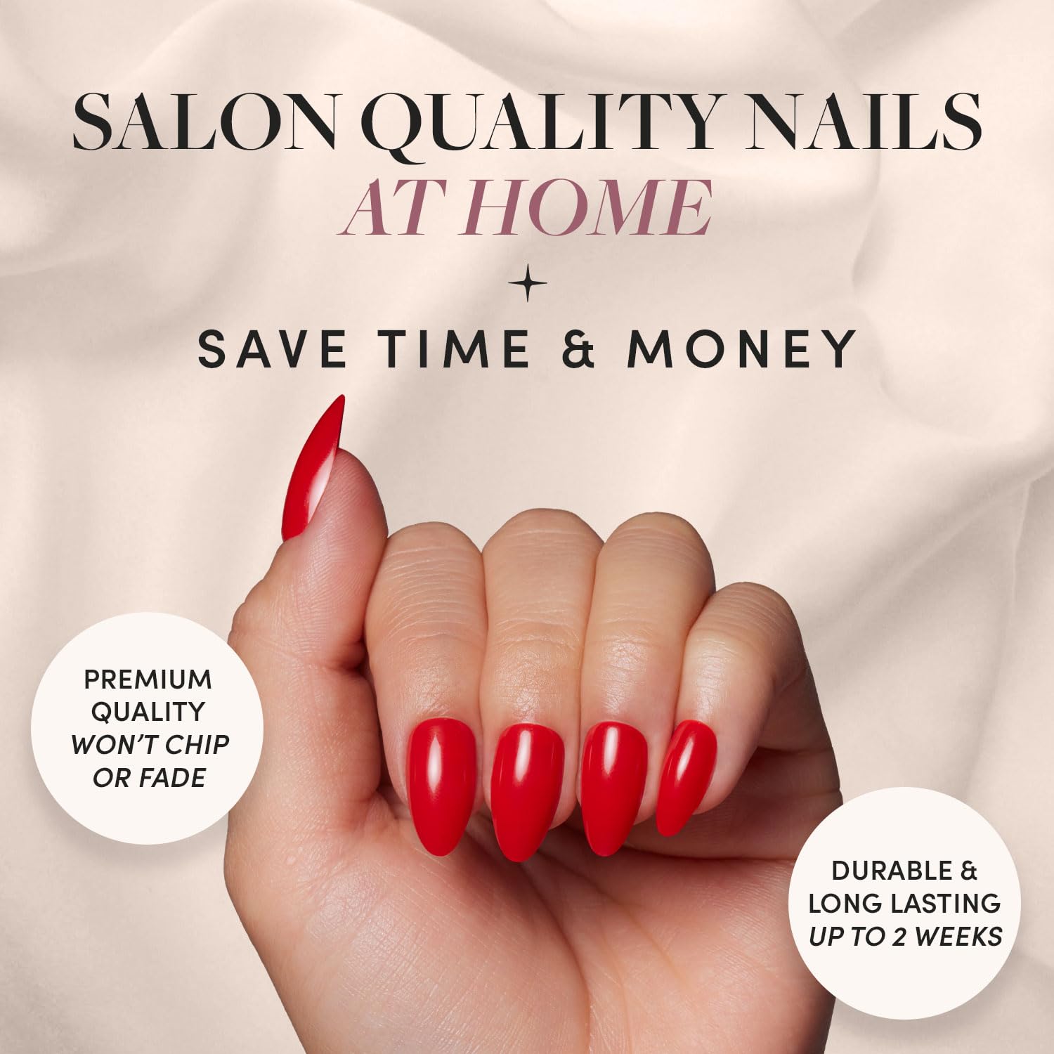 Glamnetic Fiery Red Opaque Short Almond Press On Nails - 30 Kit, 15 Sizes - Image 2