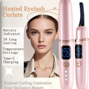 Heated Eyelash Curlers with Battery Indicator, Electric Eyelash Curler 3 Temperature Modes LED Display USB Rechargeable Makeup Tools, Heated Lash Curler Ideal Gift for Women P66
