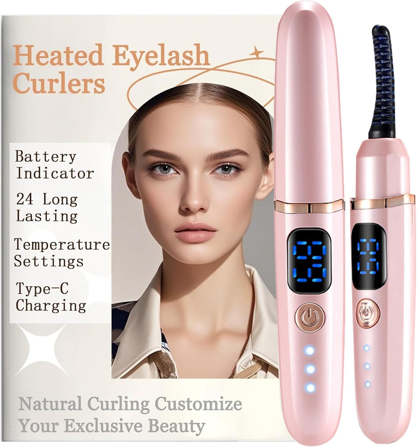 Heated Eyelash Curlers with Battery Indicator, Electric Eyelash Curler 3 Temperature Modes LED Display USB Rechargeable Makeup Tools, Heated Lash Curler Ideal Gift for Women P66
