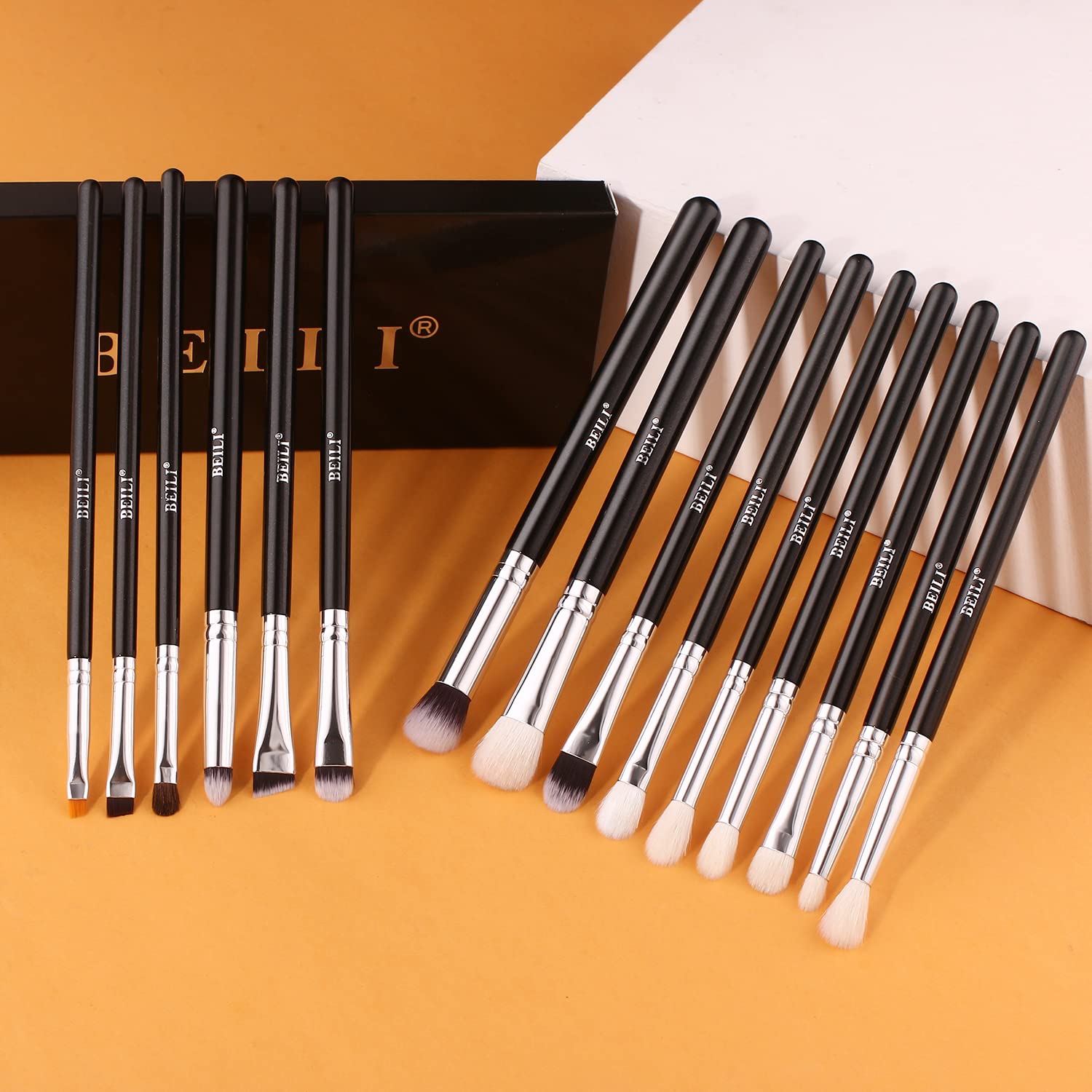 BEILI 15pc Eye Makeup Brush Set Synthetic Natural Hair Blending Eyeliner - Image 2