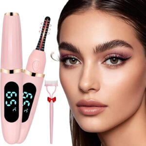 Heated Eyelash Curler, Heated Lash Curler Electric Eyelash Curler with Comb 3 Temp Settings for Makeup Tools for Achieving A Natural Curl and Long Lasting Eyelashes, Designed for Women, Pink-1
