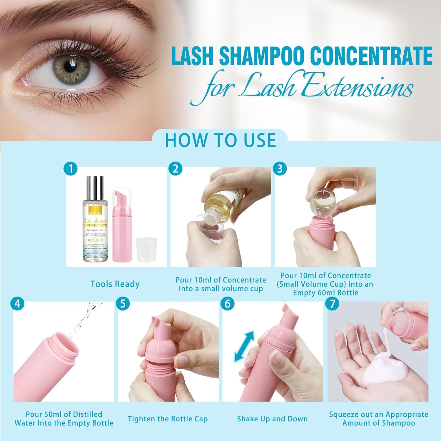Gentle Foaming Eyelash Extension Shampoo Concentrate Cleanser Kit 4.06 fl oz New - Image 4