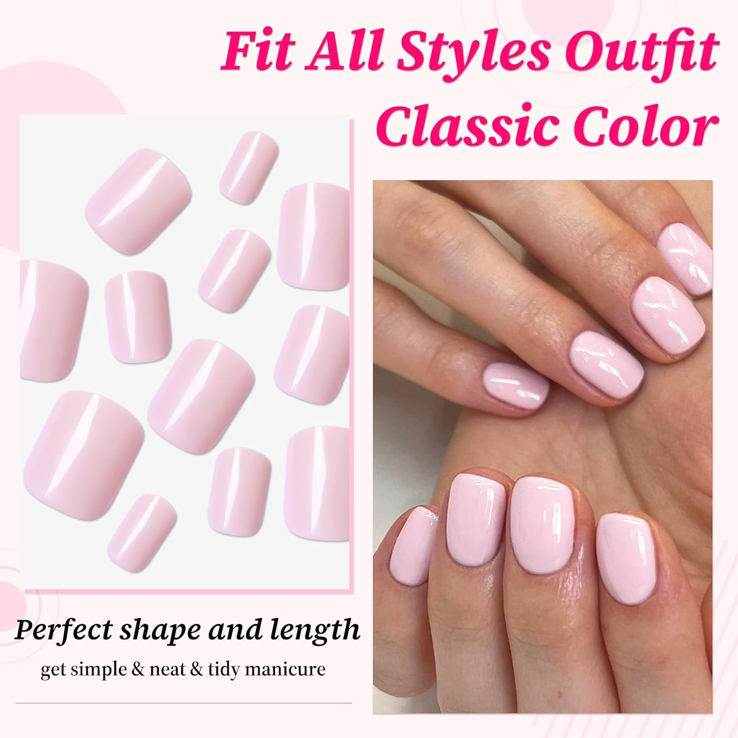 240pc Baby Pink Short Square Press On Nails Kit with Glue - Image 2