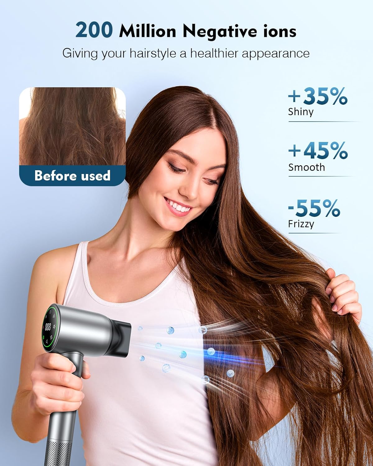 Hair Dryer, Blow Dryer with 200 Million Negative Ionic, 160000 RPM High Speed Low Noise Thermo-Control Professional Hair Dryer with Diffuser and Nozzle,Portable Hair Blow Dryer for Home Travel - Image 4