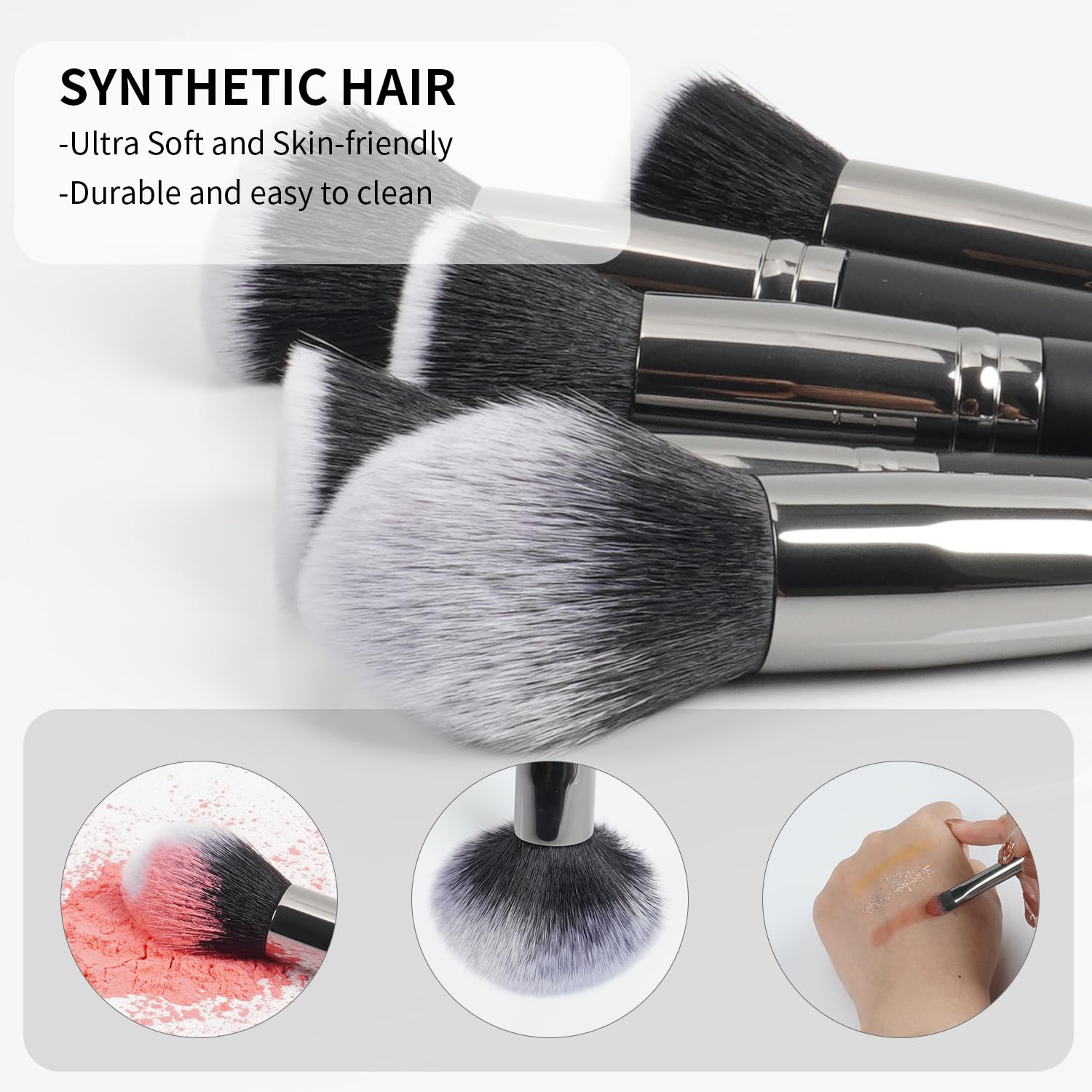 18 Piece Makeup Brush Set with Case, Soft Synthetic Fibers, Durable Metal Ferrule - Image 2