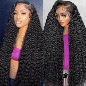 32 Inch Deep Wave Lace Front Wigs Human Hair 13x6 HD Lace Front Wigs Human Hair Glueless Wigs Human Hair Pre Plucked Deep Wave Wig with Baby Hair 200 Density Deep Curly Human Hair Wig for Women