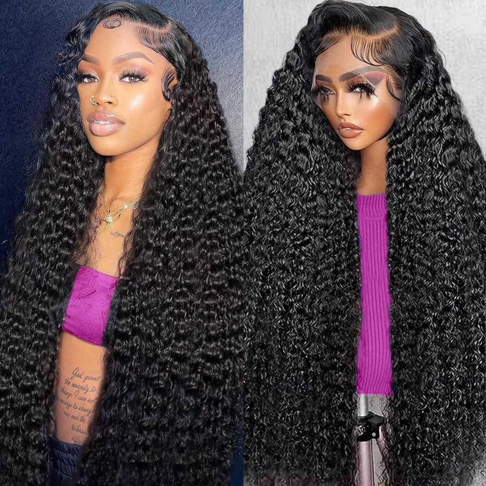 32 Inch Deep Wave Lace Front Wigs Human Hair 13x6 HD Lace Front Wigs Human Hair Glueless Wigs Human Hair Pre Plucked Deep Wave Wig with Baby Hair 200 Density Deep Curly Human Hair Wig for Women