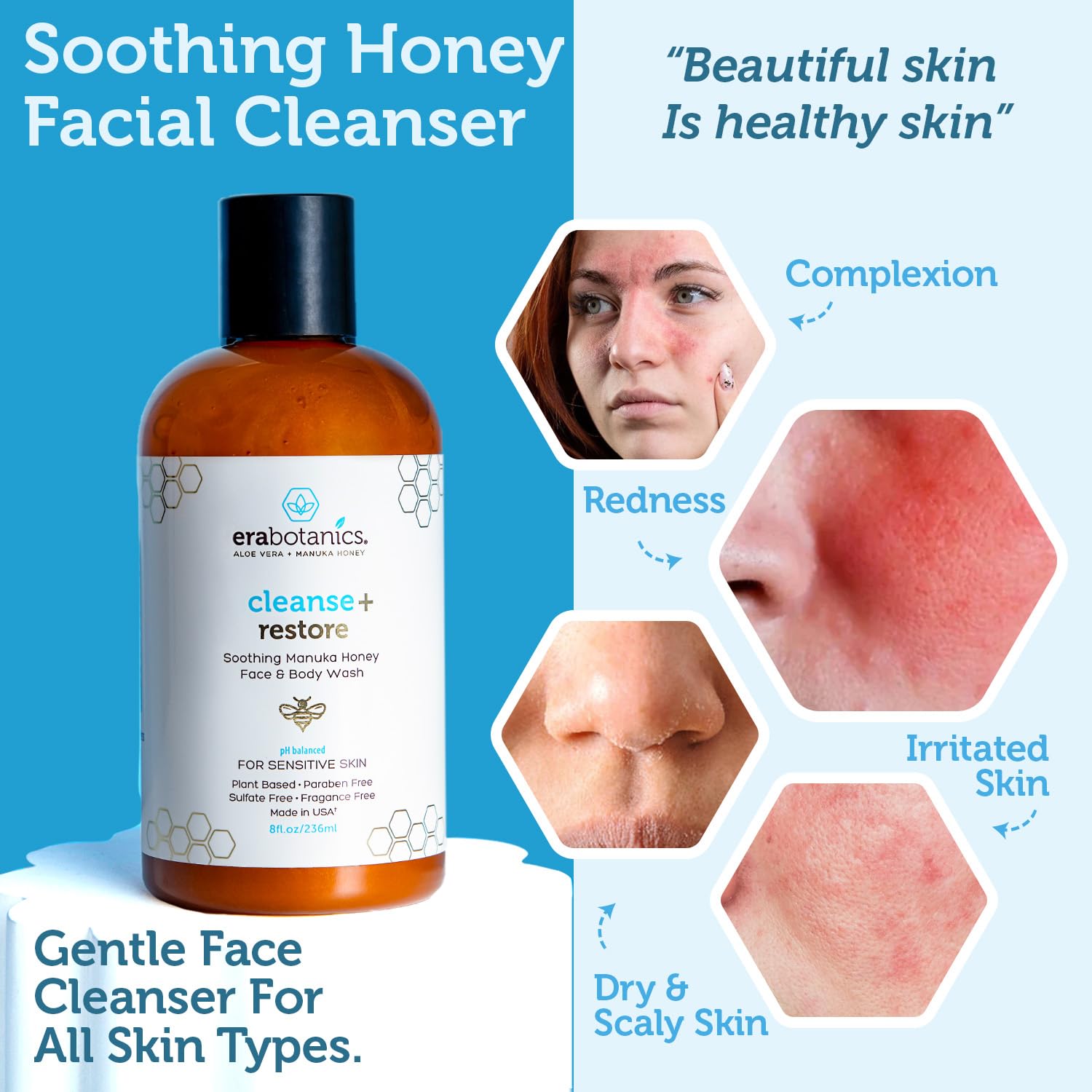 Manuka Honey Sulfate-Free Face Wash 4oz with Aloe Vera for All Skin Types - Image 3