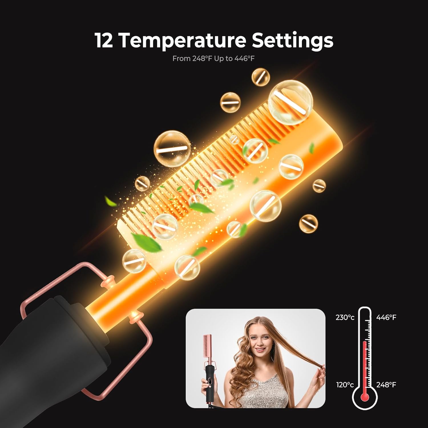 12 Setting Electric Hot Comb for Wigs Human Hair Up to 450°F - Image 6