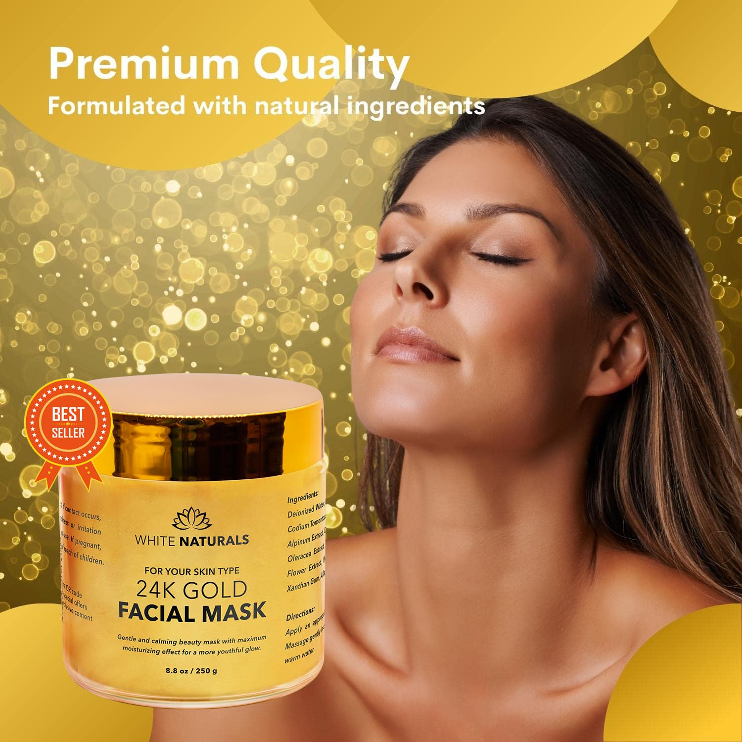 White Naturals 24K Gold Anti-Aging Moisturizing Facial Mask for Flawless Skin, 100g - Image 6
