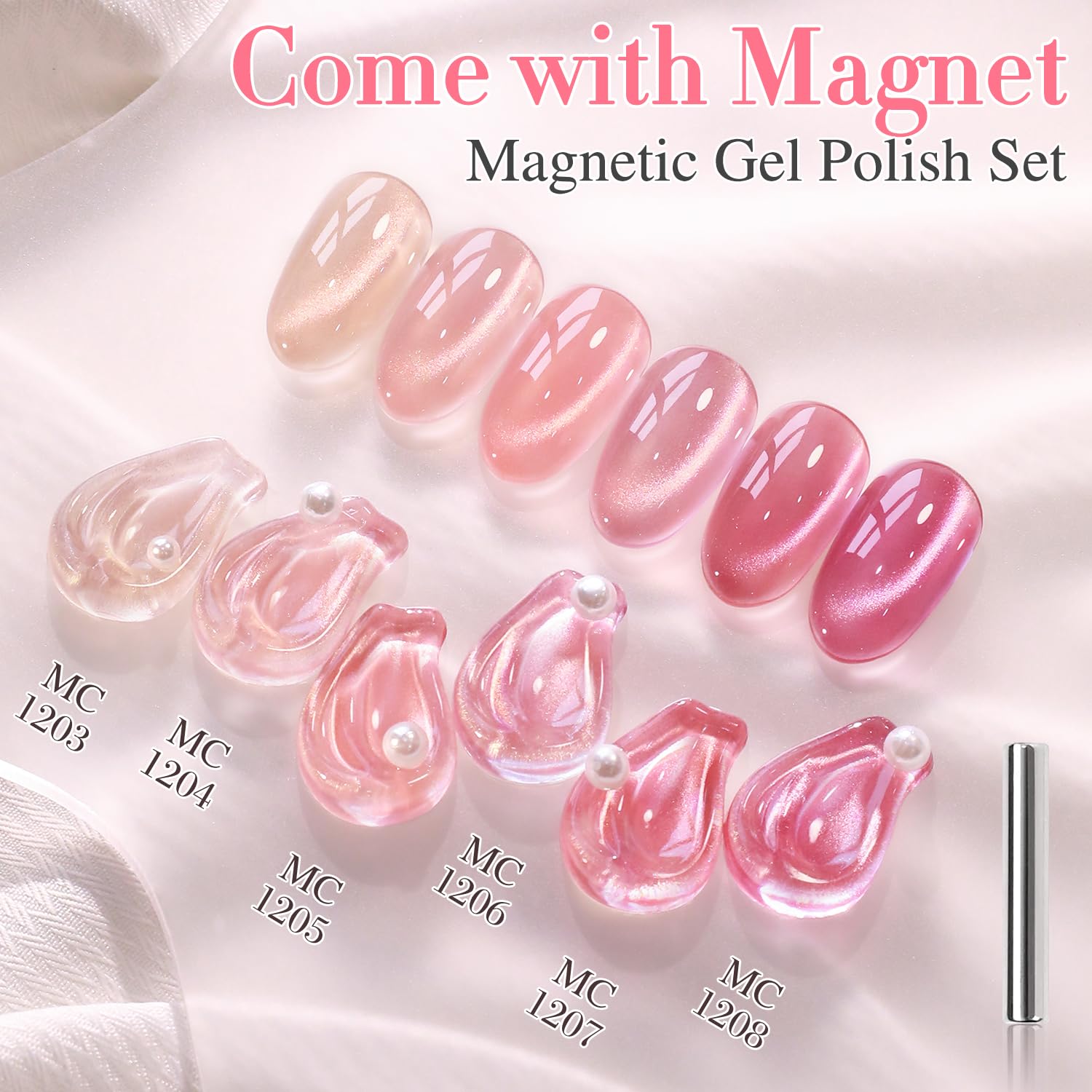 Nude Pink Holographic Glitter Double Rhythm Cat Eye Gel Nail Polish Set 6 Bottles 0.5 Oz - Image 7