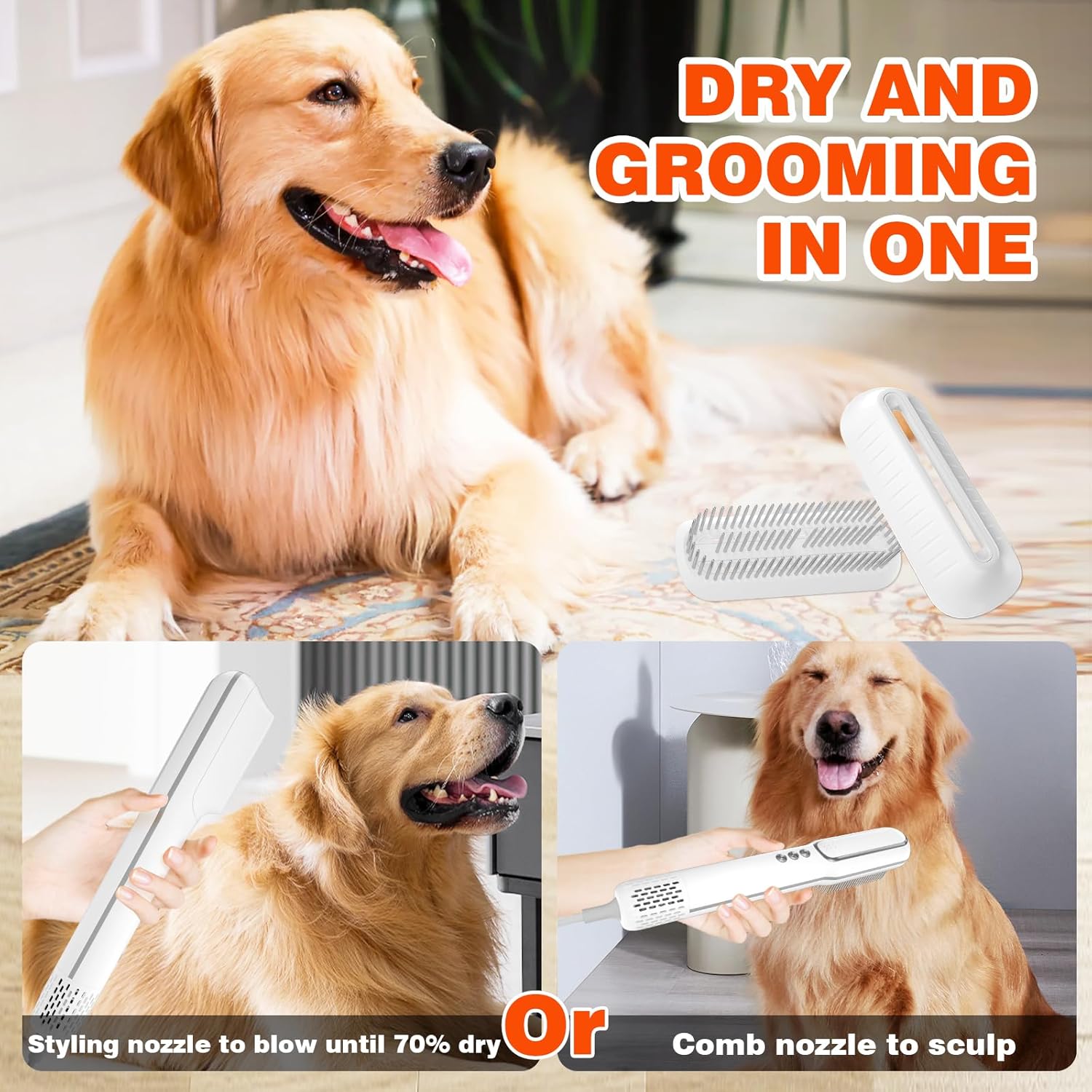 Portable Handheld Pet Grooming Hair Dryer with Smart Temp, Low Noise, 3 Speeds for Travel - Image 3