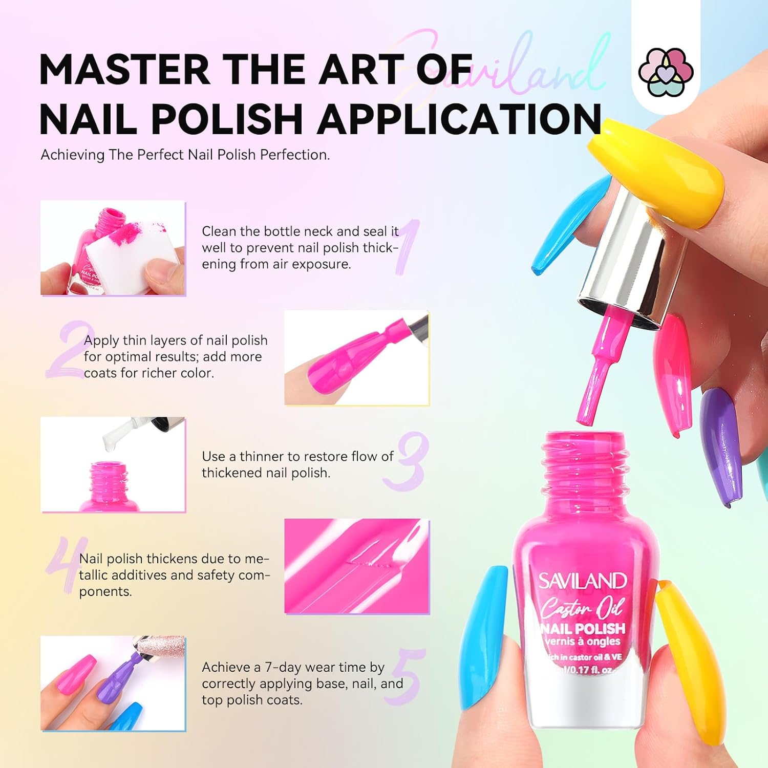 SAVILAND 24-Color Quick-Dry Nail Polish Set with Neon Glitter and Plant-Based Ingredients - Image 4