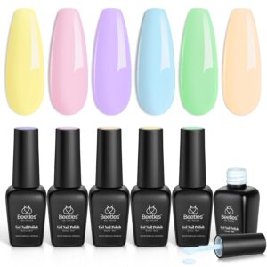 Beetles Pastel Gel Nail Polish, 6 Colors Macaron Pink Blue Green Yellow Purple Gel Polish Soft Spring Gel Polish Soak Off Uv Gel Manicure Nail Art Design DIY Home Salon Gift for Girls Women