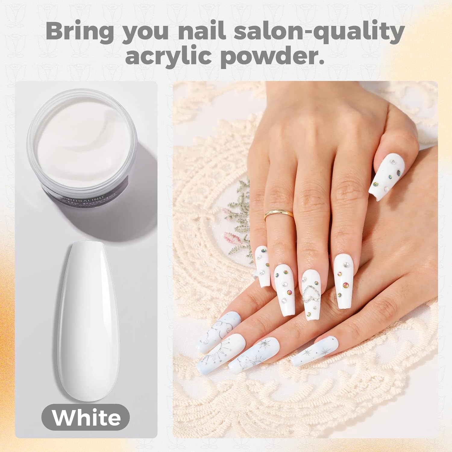 ROSALIND 50g White Professional Acrylic Powder for Nail Extensions & French Nail Art - Image 2