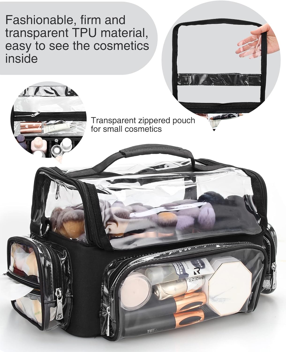 Extra Large Makeup Brush Holder Case with Stand Up Slots and Adjustable Travel Strap - Image 3