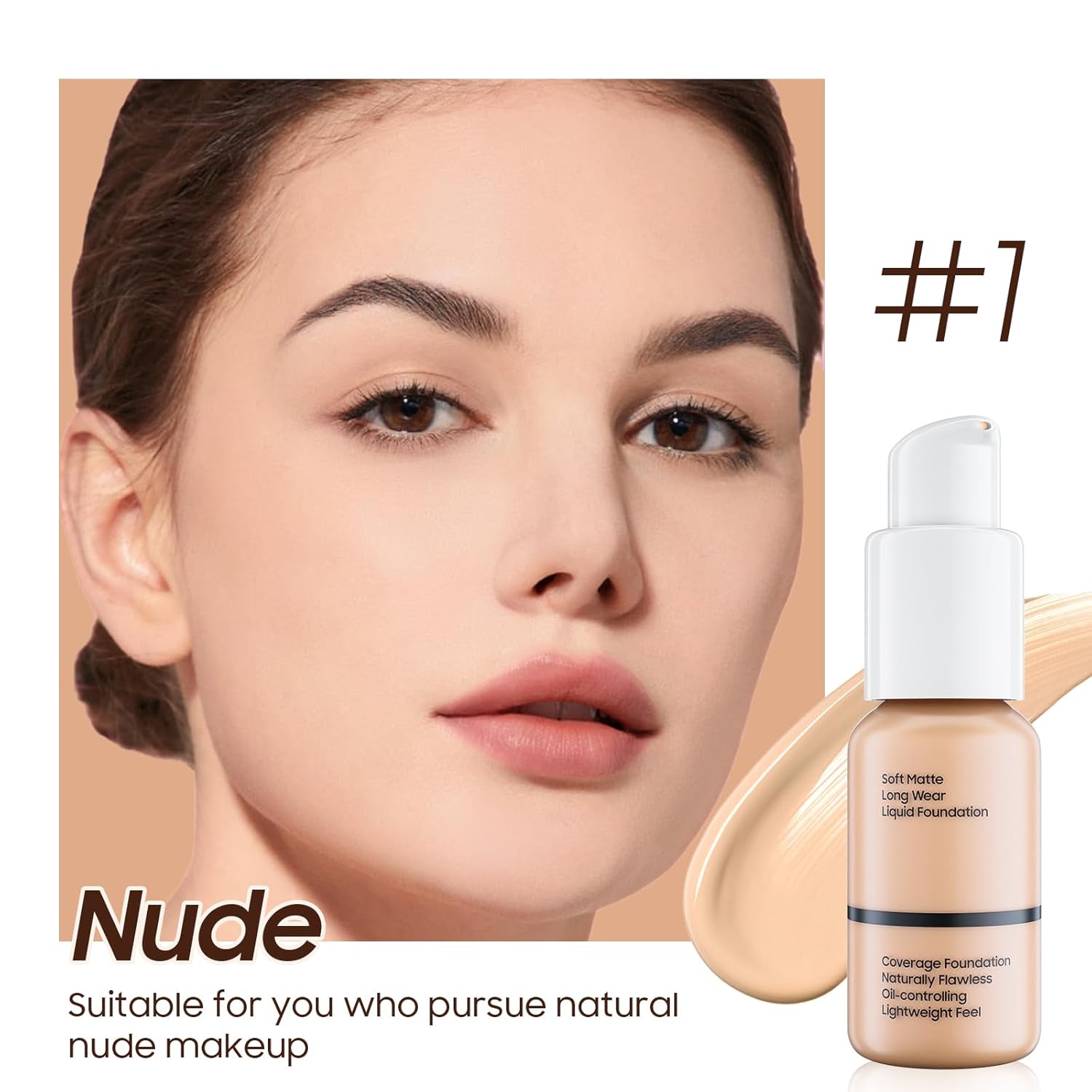 Matte Full Coverage Liquid Foundation 1 Fl Oz Waterproof Makeup for All Skin Types #102 Nude - Image 5