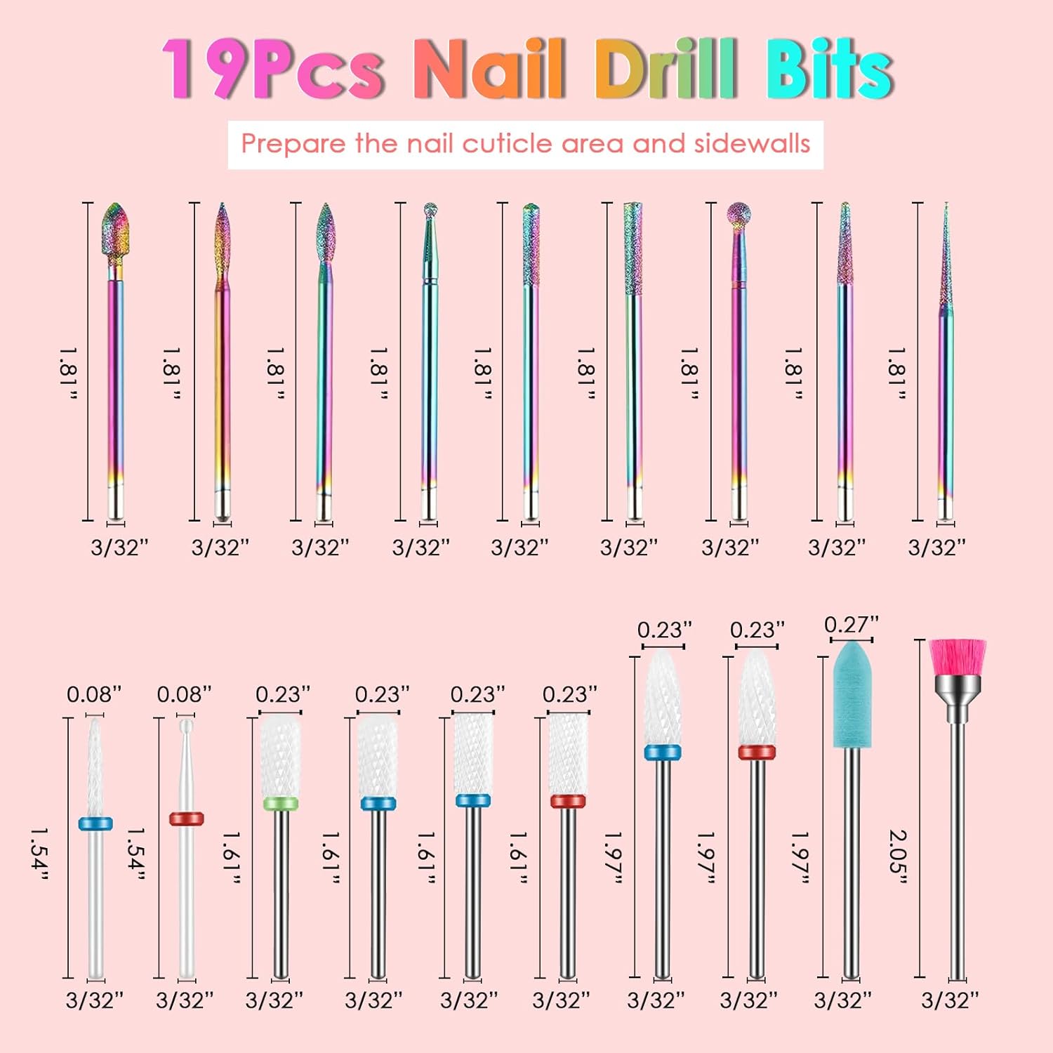 19-Piece Nail Drill Bits Set, 3/32 Inch Carbide and Ceramic for Electric Nail File - Image 6