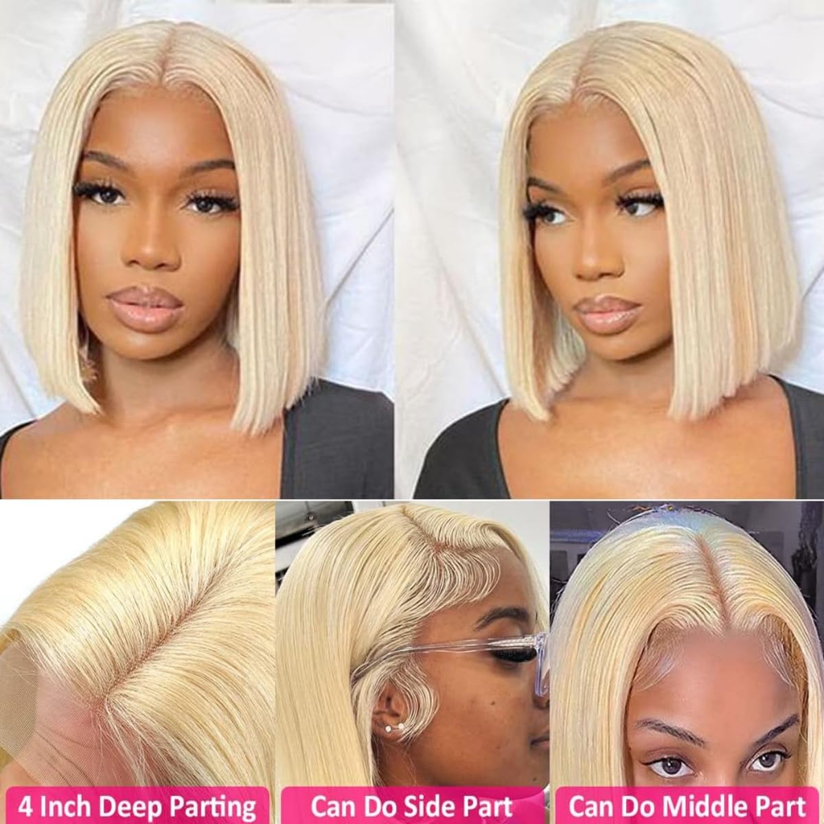 Blonde Bob Wig 12 Inch Human Hair Straight 613 180 Density 13x4 HD Lace Wigs - Image 5