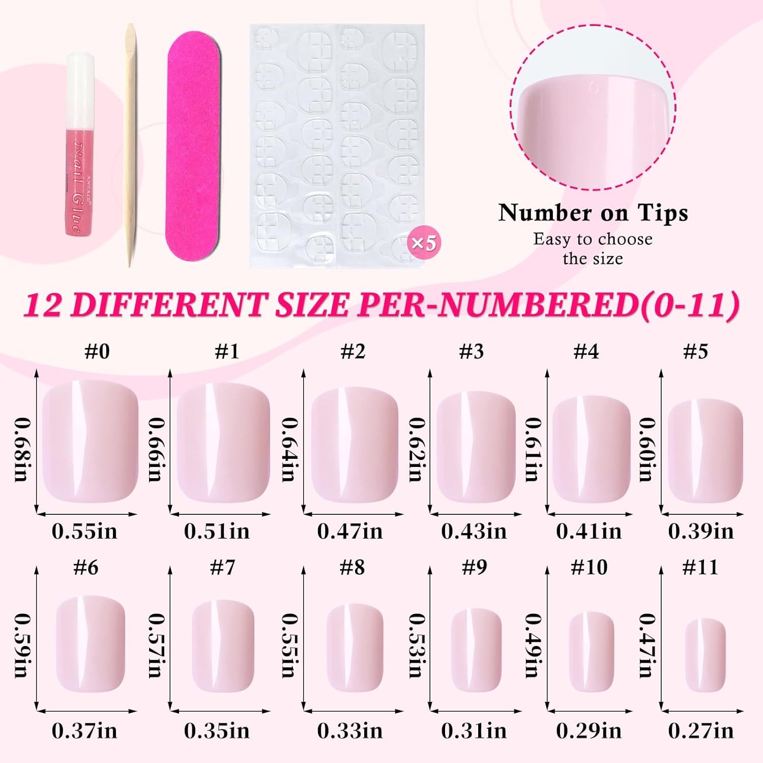 240pc Baby Pink Short Square Press On Nails Kit with Glue - Image 5