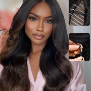 Beauty Forever EasiContour V Part Wig Human Hair Yaki Straight Glueless Wigs Human Hair Black to Chestnut Brown Clip in Vpart Wig No Leave Out Upgrade U Part Wig Beginner Friendly 180% Density 18 inch