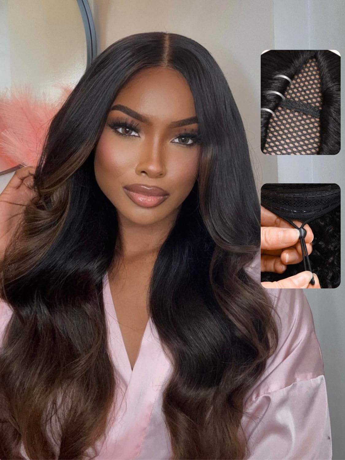 Beauty Forever EasiContour V Part Wig Human Hair Yaki Straight Glueless Wigs Human Hair Black to Chestnut Brown Clip in Vpart Wig No Leave Out Upgrade U Part Wig Beginner Friendly 180% Density 18 inch