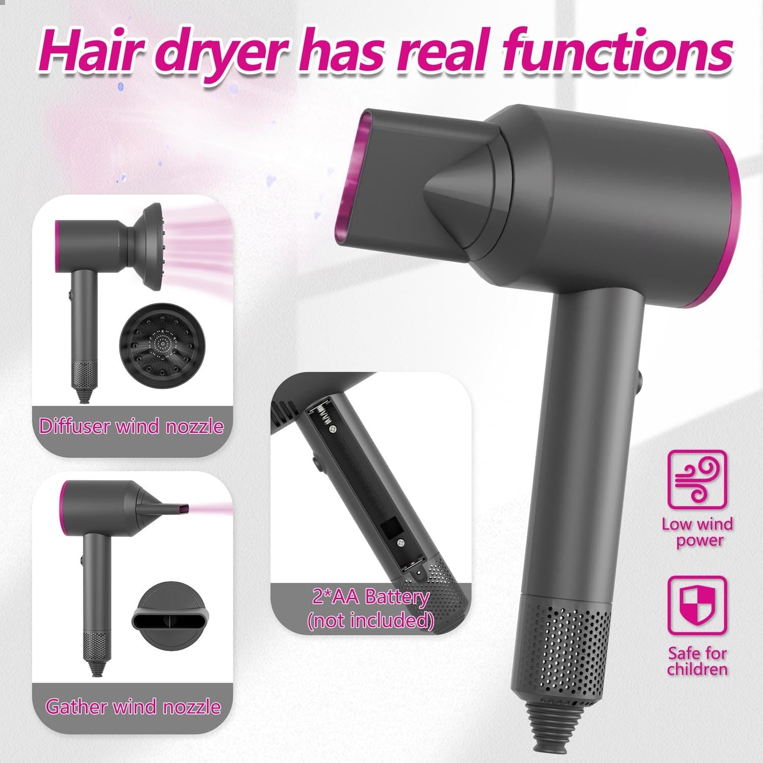 Girls Hair Salon Deluxe Styling Set with Real Function Hair Dryer and Straightener for Ages 3+ - Image 3