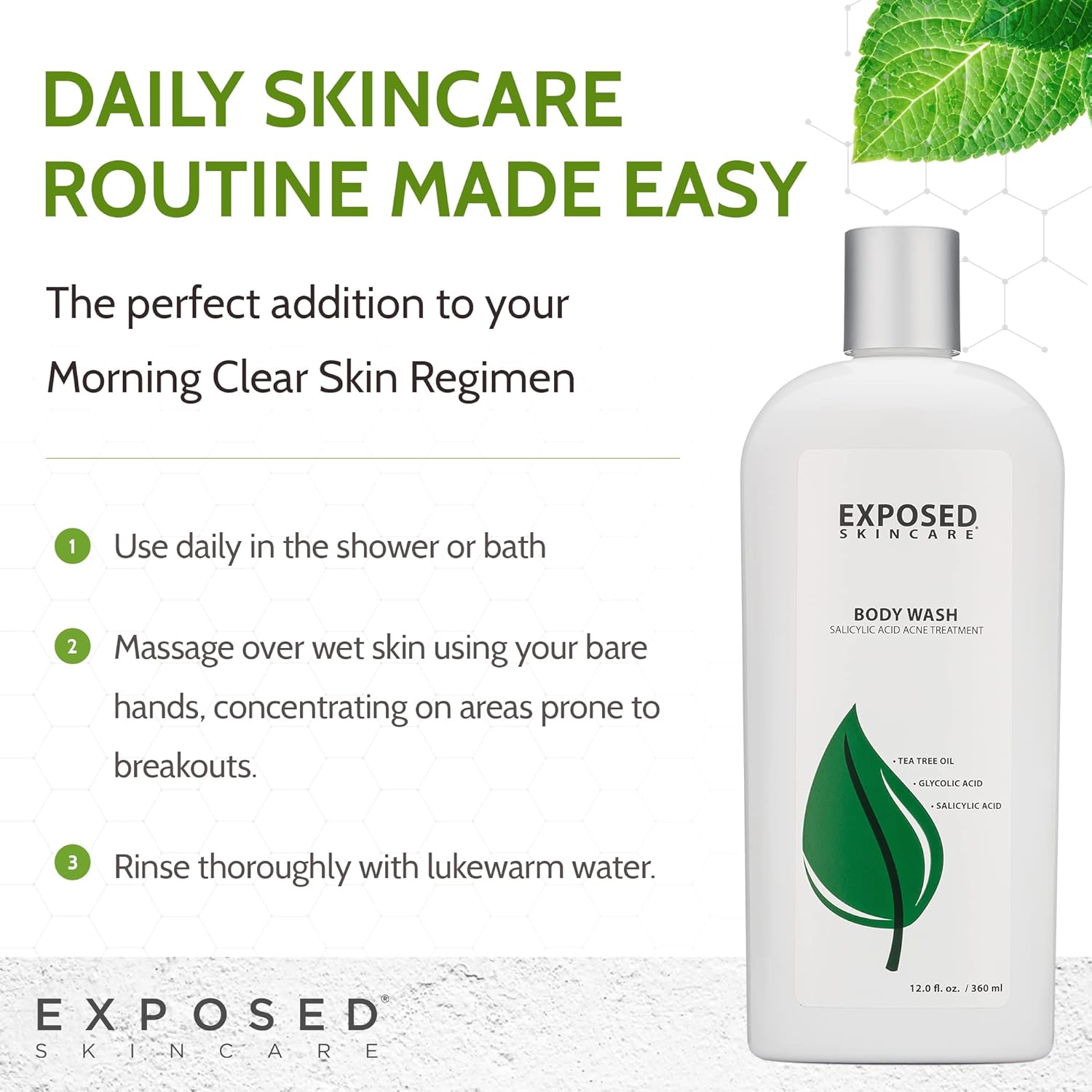 Exposed Skin Care Body Wash for Back and Body Acne with Salicylic Acid and Tea Tree Oil, 12 fl oz - Image 8