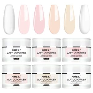 AIMEILI Acrylic Powder 6 Colors Clear Nude Pink White Acrylic Nail Powder for Acrylic Nails Extension Nail Art French Manicure Nail Carving No Nail Lamp Needed