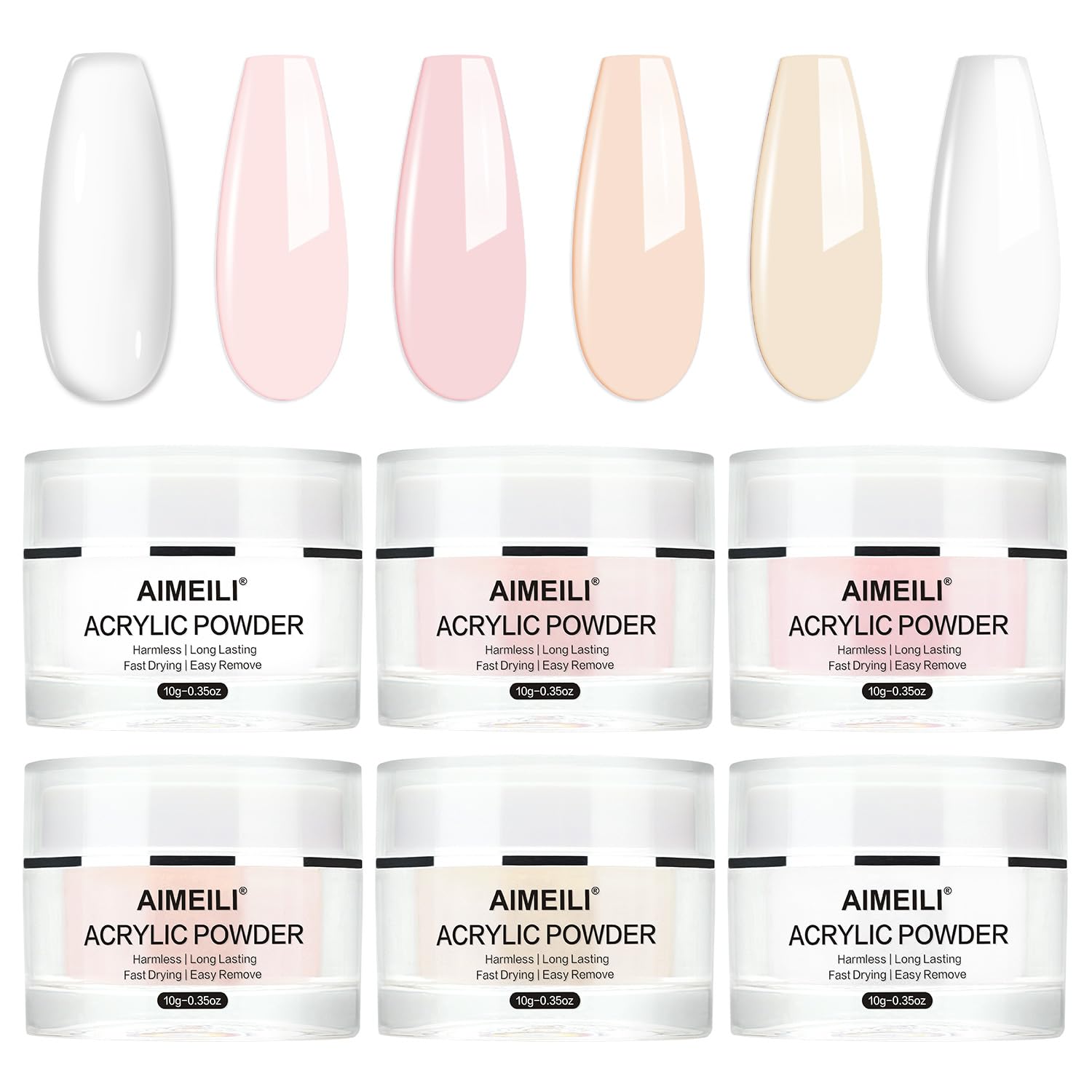 AIMEILI Acrylic Powder 6 Colors Clear Nude Pink White Acrylic Nail Powder for Acrylic Nails Extension Nail Art French Manicure Nail Carving No Nail Lamp Needed