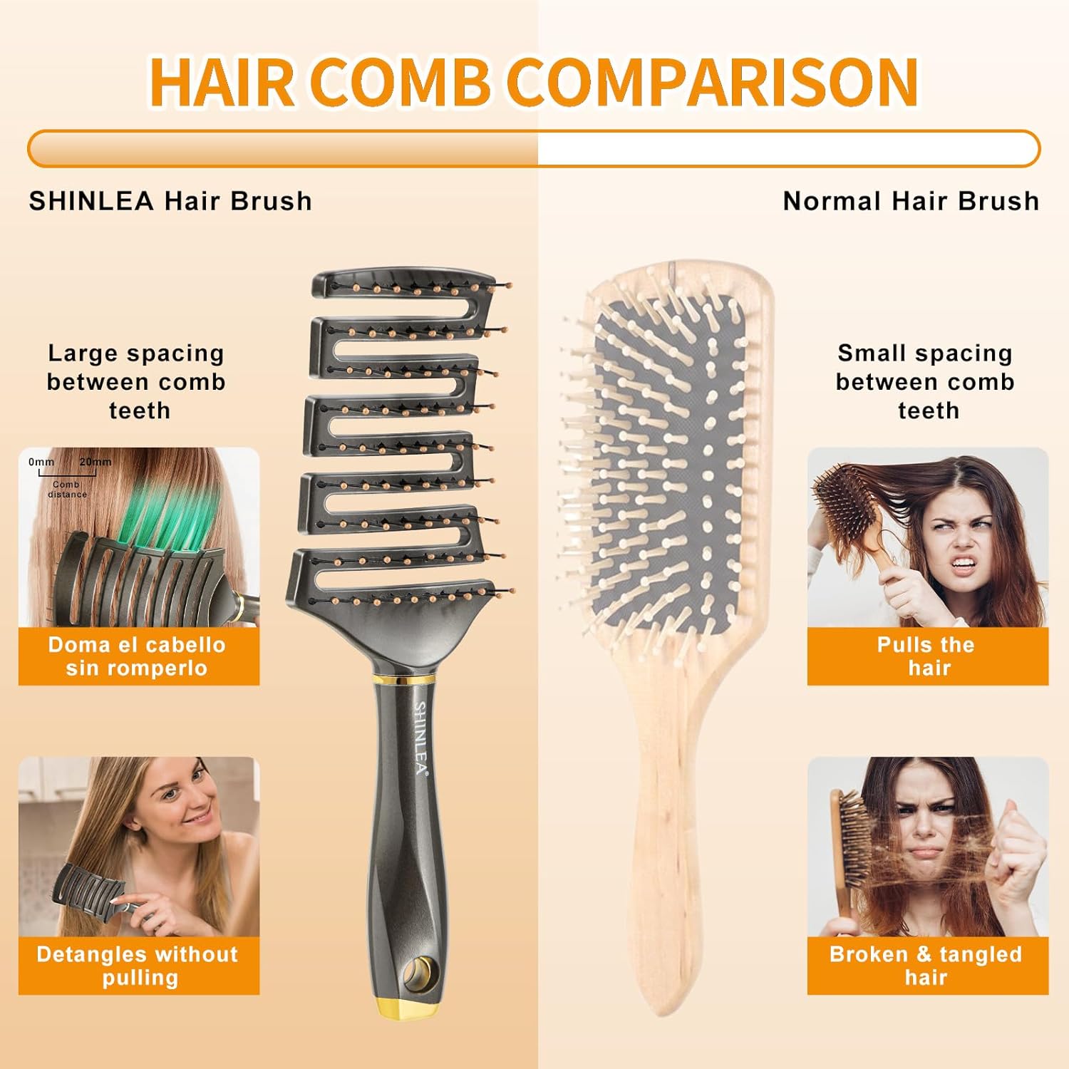 Detangling Brush for Curly Hair Vented Anti-Tangle Wet Dry Use Textured 2A-4C - Image 2