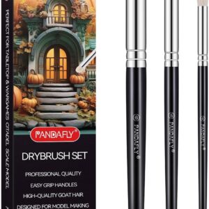 PANDAFLY Drybrush Set - 3 Sizes Hobby Detail Paint Brush Set, Acrylic Paint Brushes for Tabletop, Citadel, Scale Model, Watercolor Oil Painting