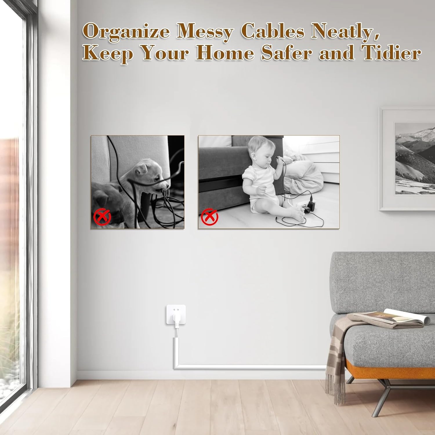 78 Inch Adhesive Cord Hider Cable Concealer for Wall Mounted TV Home Office W0.54 H0.39 - Image 4
